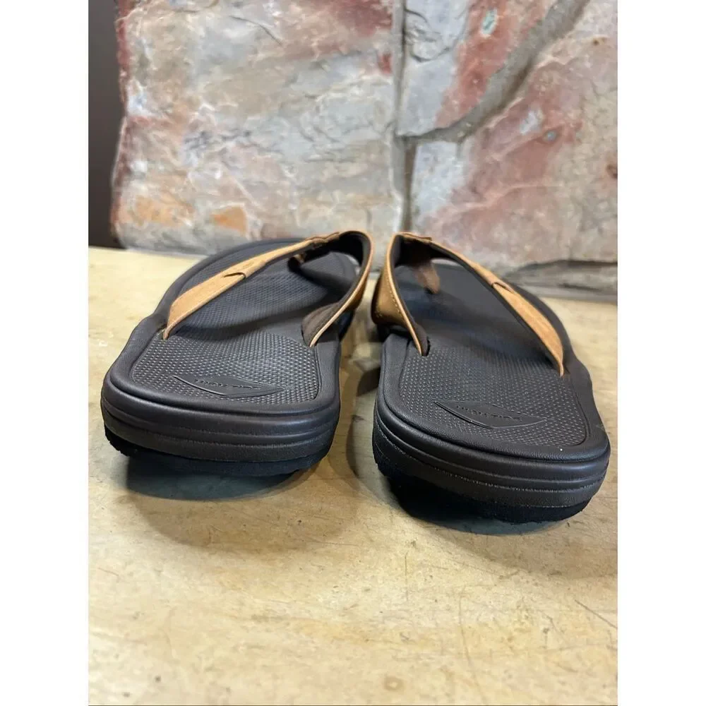 High Tide Men’s Brown Faux Leather Comfort Casual Flip Flop Sandals Size 12